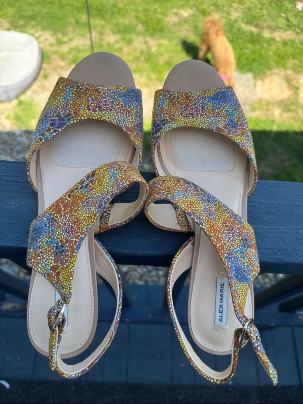 Alex Marie Multicolor Glitter Slingback Sandals - Yellow, Blue, Brown